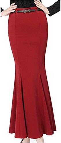 MelBedy Women's Elegant High Waist Mermaid Bodycon Pencil Maxi Skirt Red XXXL