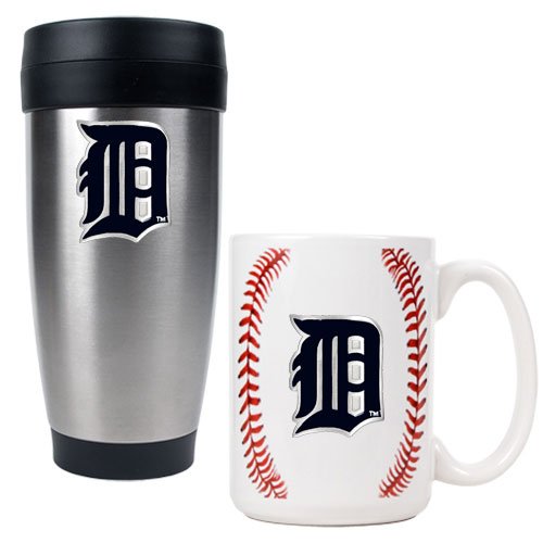 Detroit Tigers MLB Stainless Steel Travel Tumbler & Game ball Ceramic Mug Set - Primary Logo
