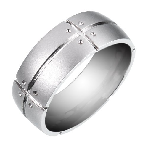Mens Stainless Steel 8mm Cross Pattern Band Ring, Size 12