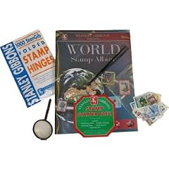 World Stamp Album, Hinges, Stamps, Tweezers & Magnifier