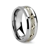 8mm Polished Unique Tungsten Mokume Gane Ring Beveled - Size 11