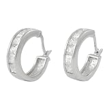 Sterling Silver CZ Princess-cut Hoop Earrings