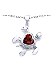 Original Star K (tm) Large 10mm Heart Shape Simulated Garnet Sea Turtle Pendant in 925 Sterling Silver
