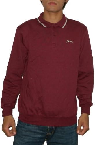 SLAZENGER Mens High Quality Thermal Sport Long Sleeve Polo Sweater - Wine Red