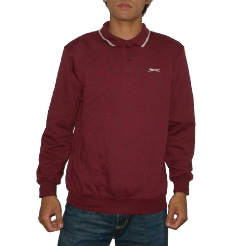 SLAZENGER Mens High Quality Thermal Sport Long Sleeve Polo Sweater - Wine Red