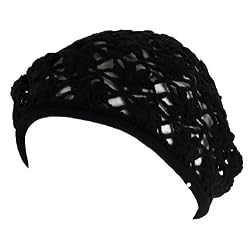 New Cotton Open Hand Knit Crochet Slouchy Beret Hat Black