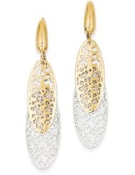 Double Layered Oval Lever Back Earrings in 14K Two-tone Gold