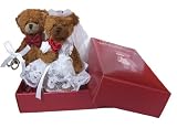 Ideal Engagement Gift / Small Wedding Gift / Good Luck Wedding Gift / Wedding Acceptance - Send Our Bride and Groom Teddy Delivery Holding Miniature Rings to Deliver Your Special Message. FREE Gift Card/Message Service.