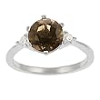 Sterling Silver Round Smoky Quartz with CZ Ring