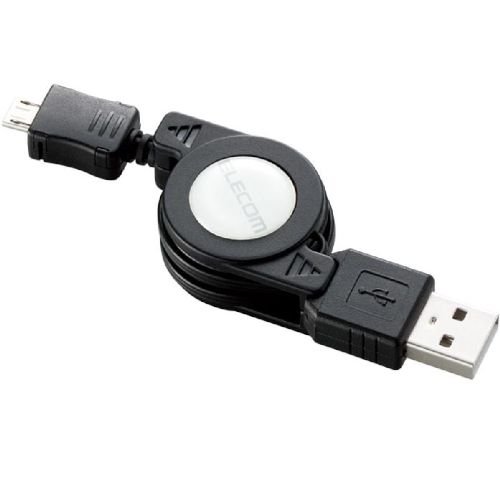 ELECOM Micro-USB(A-MicroB)ケーブル 巻き取り式 0.7m ブラック MPA-AMBIRL07BK