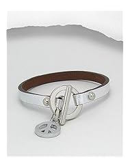 Silver Peace Symbol Leather Bracelet In White Base