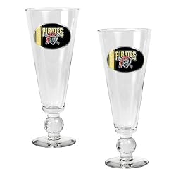Pittsburgh Pirates MLB 2pc Pilsner Glass Set with Baseball on stem - Oval Logo by Great American Products