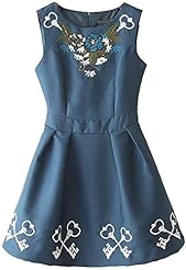 Embroidered Summer Polyester Sleeveless Floral Print  Dress