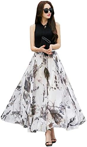 Izacu(TM) Womens Blending Chiffon Retro Long Maxi Skirt Vintage Dress (one size, DM610)