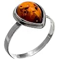 Certified Genuine Honey Amber and Sterling Silver Drop Ring