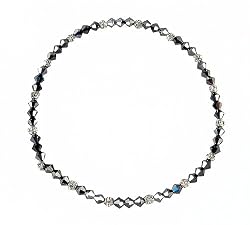 Anklet - A64 - Stretch - 4mm Swarovski (tm) Crystal and Heishi Beads ~ Hematite