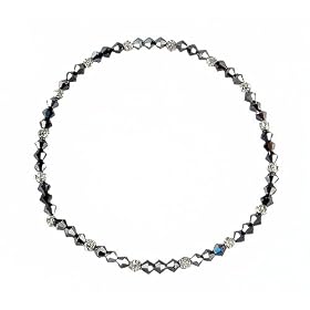 Anklet - A89 - Stretch - 4mm Swarovski (TM) Crystal and Heishi Beads - 8-1/2" for Smaller Ankles ~ Hematite (Gunmetal)
