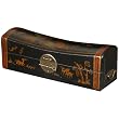 Handmade Black Leather 16" Painted "Graceful Phoenix" Saddle-Lid Storage / Gift Box With Gold Flourishes
