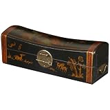Handmade Black Leather 16" Painted "Graceful Phoenix" Saddle-Lid Storage / Gift Box With Gold Flourishes