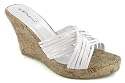 Platino "Sophia" Ladies Cork Effect Wedge Mule Sandal Shoes - White