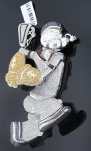 Sexy Unique Exotic Men's Popeye Cartoon Charm .925 Sterling Silver with Multi Color Round Cut Canary Black Onyx White Red Purple Cubic Zirconia Diamonds