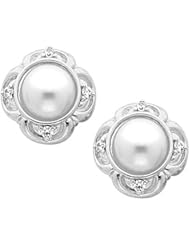 Pair of 14K White Gold Mabe Pearl and Diamond Earrings -- LIFETIME WARRANTY