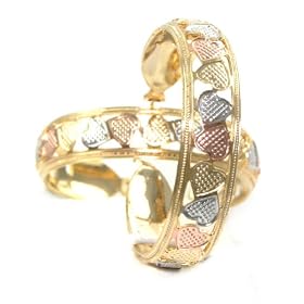 Beautiful 24k Gold Tri-Tone Layered GL Diamond Cut Heart Hoop Earrings (1 1 2) - Lifetime Warranty!...