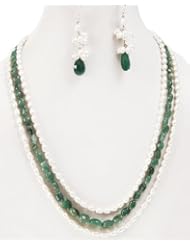 Exclusive Designer Natural Beautiful Pearl & Emerald Beaded Necklace with Free Earrings