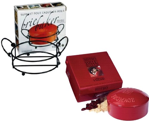 Gourmet du Village Brie Baker Set with Baker, Wire Rack and Cranberry/Apple Topping Mix (Cranberry Red)