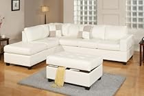 Big Sale Lombardy Sectional sofa in Bonded Leather With Free Ottoman and Pillows (White)