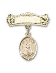 14K Gold Baby Badge with St. Rafta Charm and Arched Polished Badge Pin