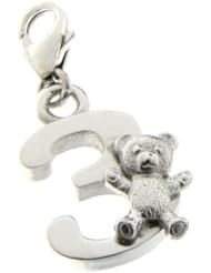 Phil Laender - Silver Number 3 charm Teddy - Sterling Silver - 3 Gr - 13.5mm