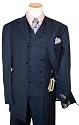 Steve Harvey Navy Blue with Pink/Sky Blue Windowpane Super 120's Wool Wideleg Vested Suit By Zanetti