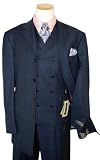Steve Harvey Navy Blue with Pink/Sky Blue Windowpane Super 120's Wool Wideleg Vested Suit By Zanetti
