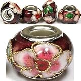 Purple, Pink & Green Cloisonne Charm Bead (Quantity of One) - Fits Pandora/troll Bracelets