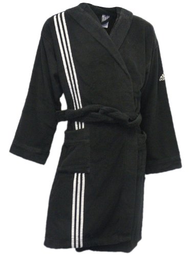 Adidas Mens Black Bathrobe Towelling Cotton Robe 