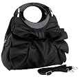 Large Bowknot Ruffle Double Handle Leatherette Satchel Hobo Handbag w/Shoulder Strap