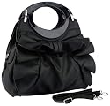 Large Bowknot Ruffle Double Handle Leatherette Satchel Hobo Handbag w/Shoulder Strap