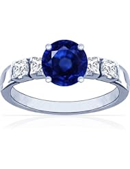 Platinum Round Cut Blue Sapphire Ring With Sidestones (GIA Certificate)