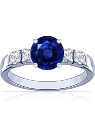 14K White Gold Round Cut Blue Sapphire Ring With Sidestones (GIA Certificate)