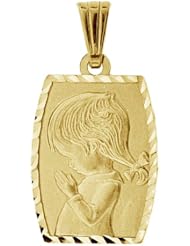 14k Yellow Gold, Praying Girl Communion Pendant Charm 14mm Wide