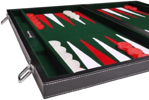 Leatherette Backgammon Set - (18" Large Case) - Black/Green Board