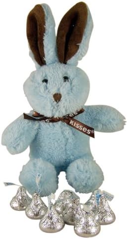 Easter Basket Filler Blue Plush Stuffed Animal Bunny Toy with Hershey Kisses Candy