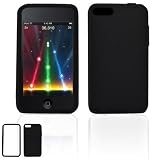 Premium Silicone Skin Case Cover with Screen Protector for iPod Touch 2 Geneartion 2 8gb 16gb 32gb MP3 Player (iPod Touch 2 Not included), Smooth Black