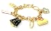 Lip Watches - Lady's Themed Chunky Flower, Purse, Watch Cell Phone, Black Jacket & White Dress Charm Bracelet Gold Tone