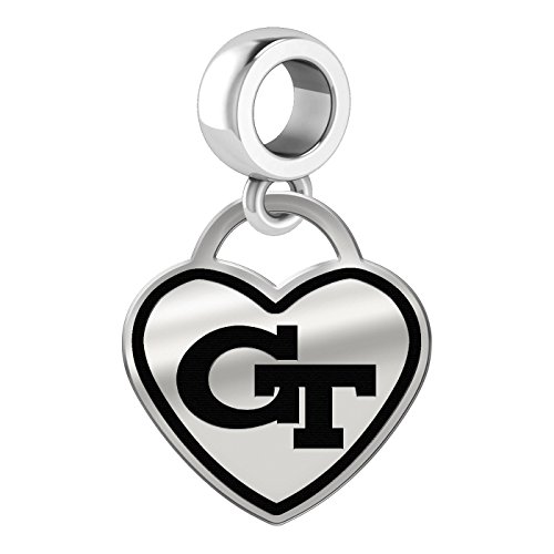 Georgia Tech Yellow Jackets Border Heart Dangle Charm Fits All Beaded Charm Bracelets