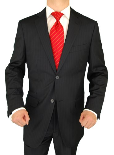 Giorgio Exclusive Platinum Label Italian Suit 100% Extra Fine Worsted Wool Super 150s 2 Button Jacket Plus Pants Black Stripe