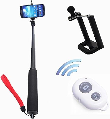 ST-54 Extendable Waterproof Selfportrait Handheld Stick Monopod + White Wireless Bluetooth Remote Control Camera Shutter + Adjustable Phone Holder For Samsung iPhone Blackberry