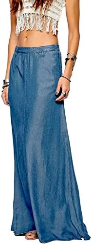 Vinteey Women Vintage Ethnic Style Bohemian Denim Long Skirt Maxi Skirt Dress, Blue Medium