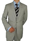 Slim Fit Pure Wool Modern Mens Suit 2 Button Jacket Flat Front Pants Light Gray Stripe
